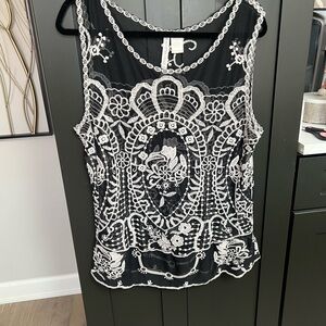 Elegant Black and White Lace Top